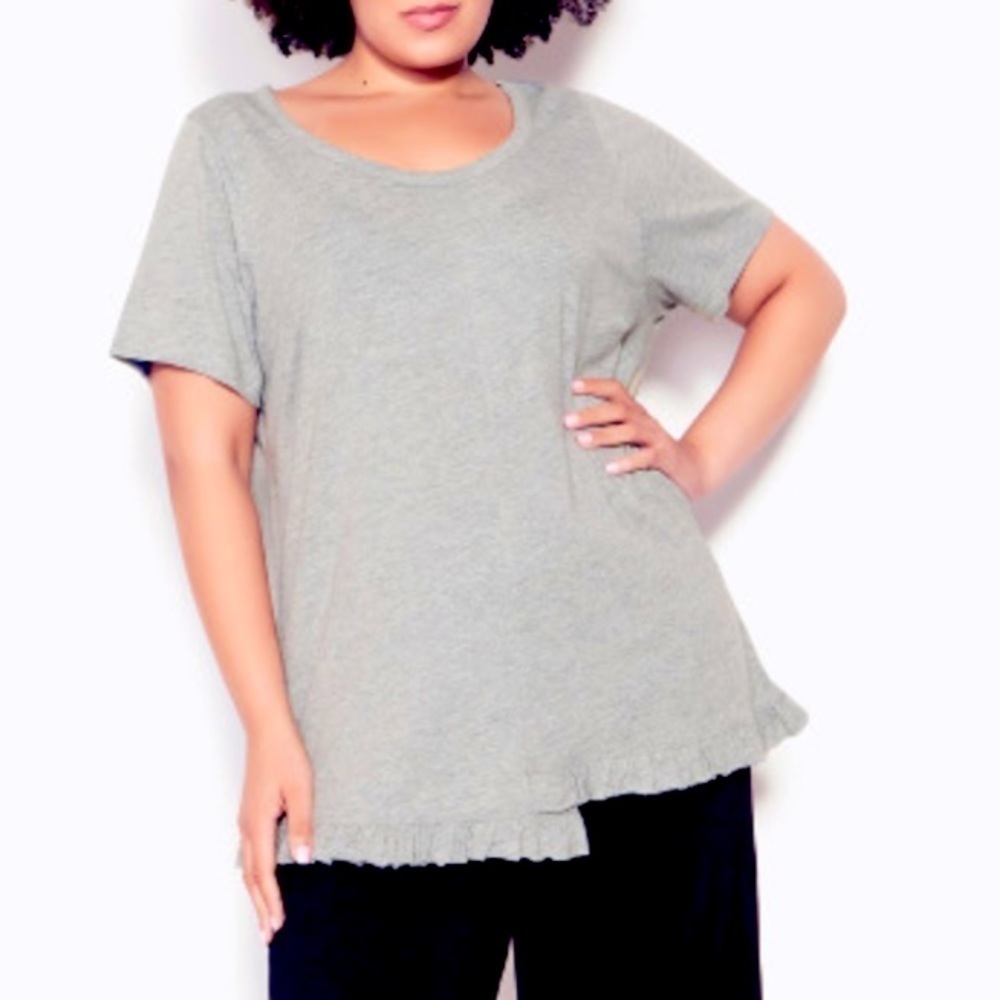 Zim & ZOE Gray Cotton Mae Ruffle Hem Top Size 20 NWT (R17.5)